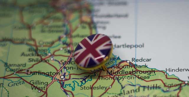 UK Pin in Middlesbrough Map